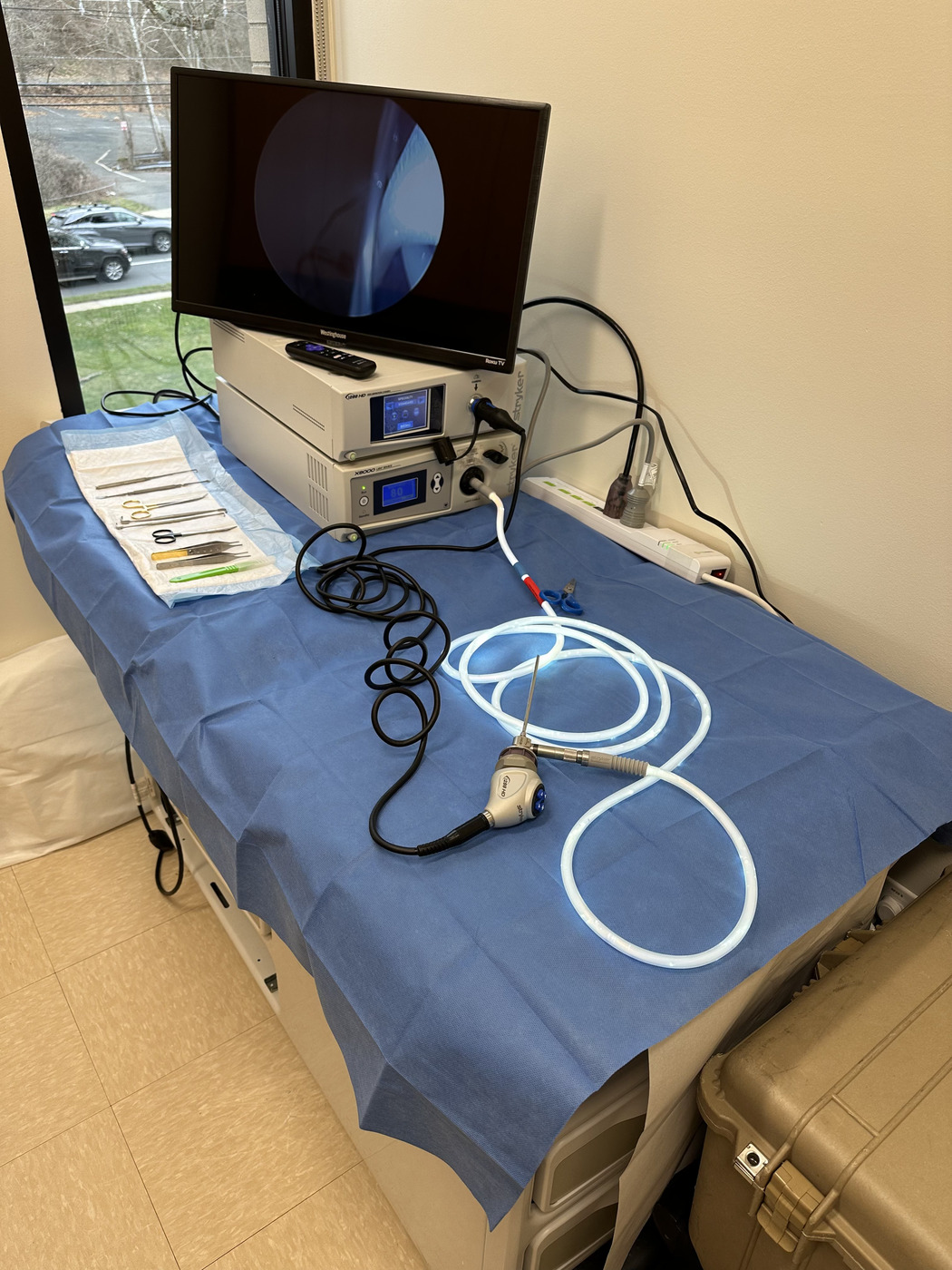 Endoscopic training equipment and instruments set up for an on-site lab